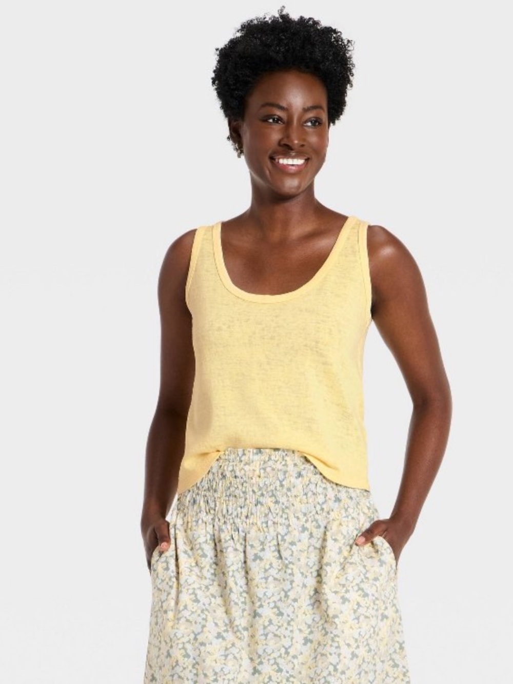 NWT Universal Thread Women's Slub Knit Tank Top - Light Yellow L